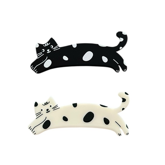 High Heels on the High Road Accessories - Two Cat Black White Spot Persian Kitten Kitty 2.5" Alligator Hair Clip Set Pair
